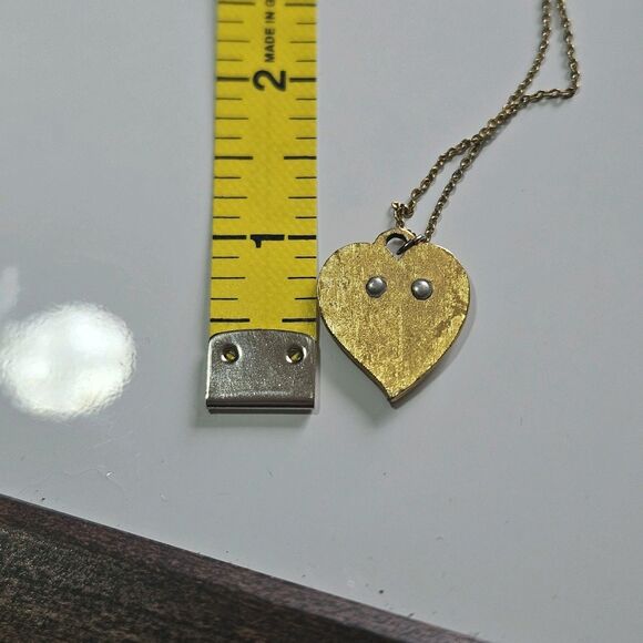 *Sale* Signed Artistry Heart Pendant Necklace Vintage Gold Silver Tone 14 - 17" - Picture 9 of 14